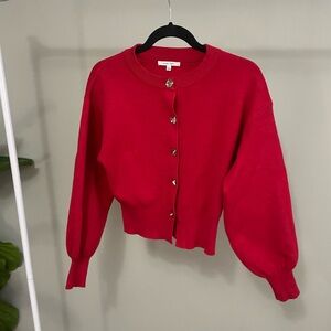 Love Tree Red Long Balloon Sleeve Sweater with Gold Buttons Size S